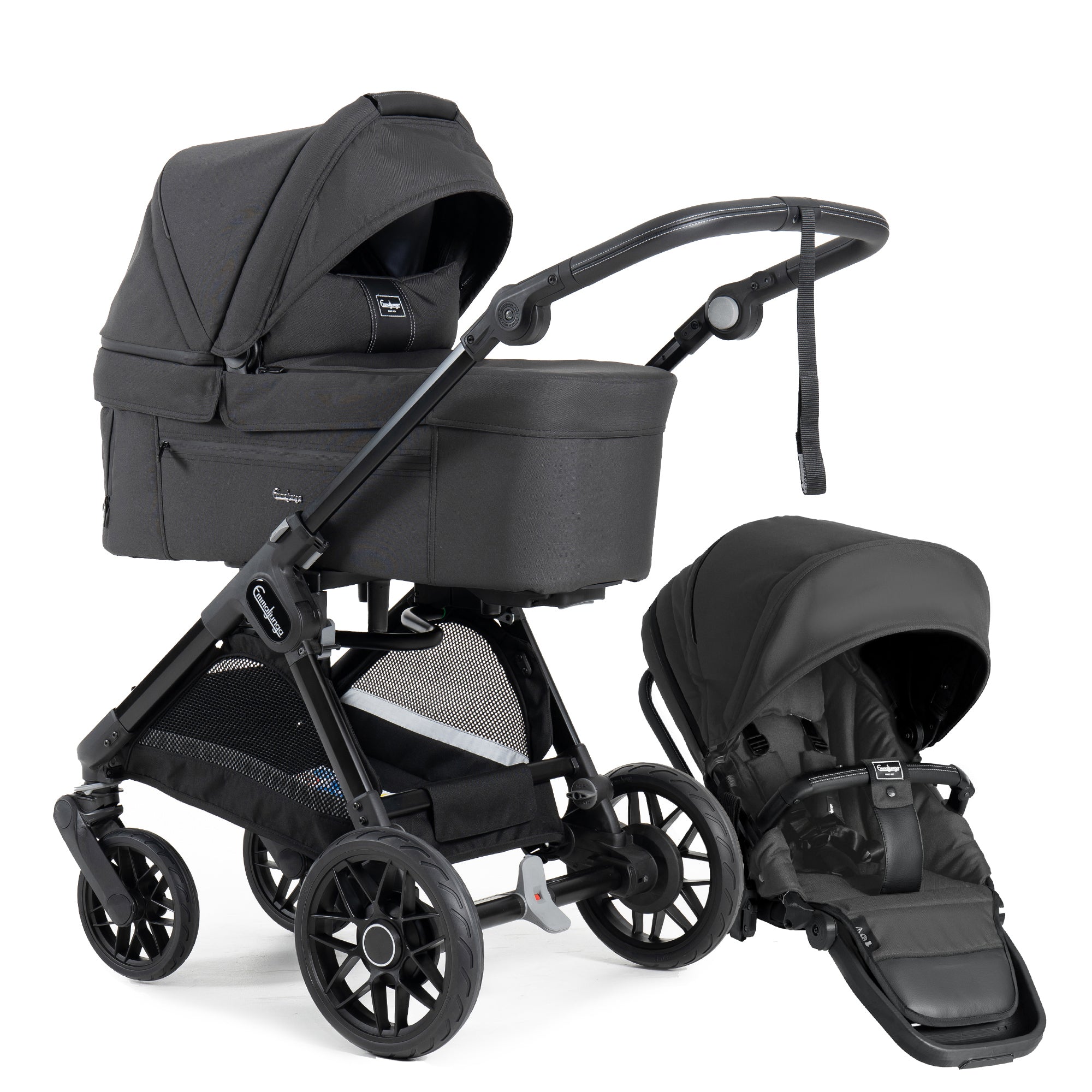 Emmaljunga Superviking Kinderwagen schwarz-lime top plus Zubehör